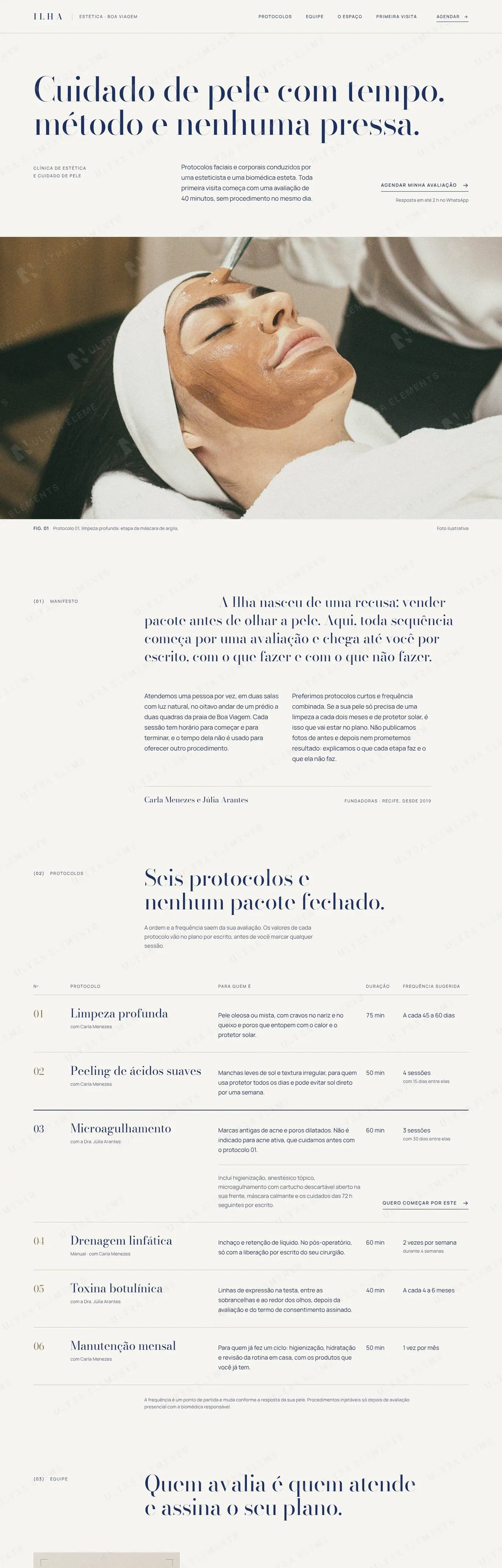 LP institucional para clínica de estética quiet luxury: protocolos, equipe, espaço e primeira visita — imagem 1 de 8