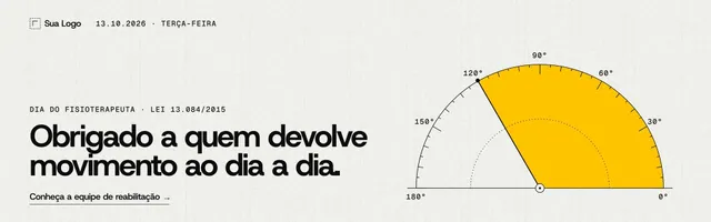 Banner 1920×600 Dia do Fisioterapeuta para site de clínica: goniômetro amarelo