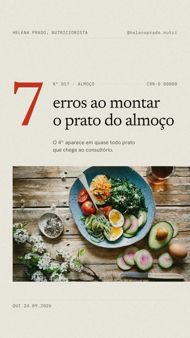 Capa de Reels para nutricionista estilo revista: número gigante 7 erros ao montar o prato
