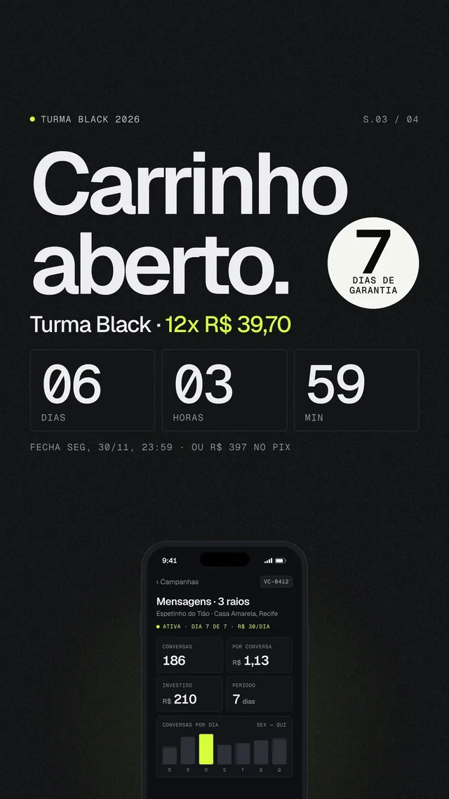 Story Black Friday: carrinho aberto com preço, contador e celular