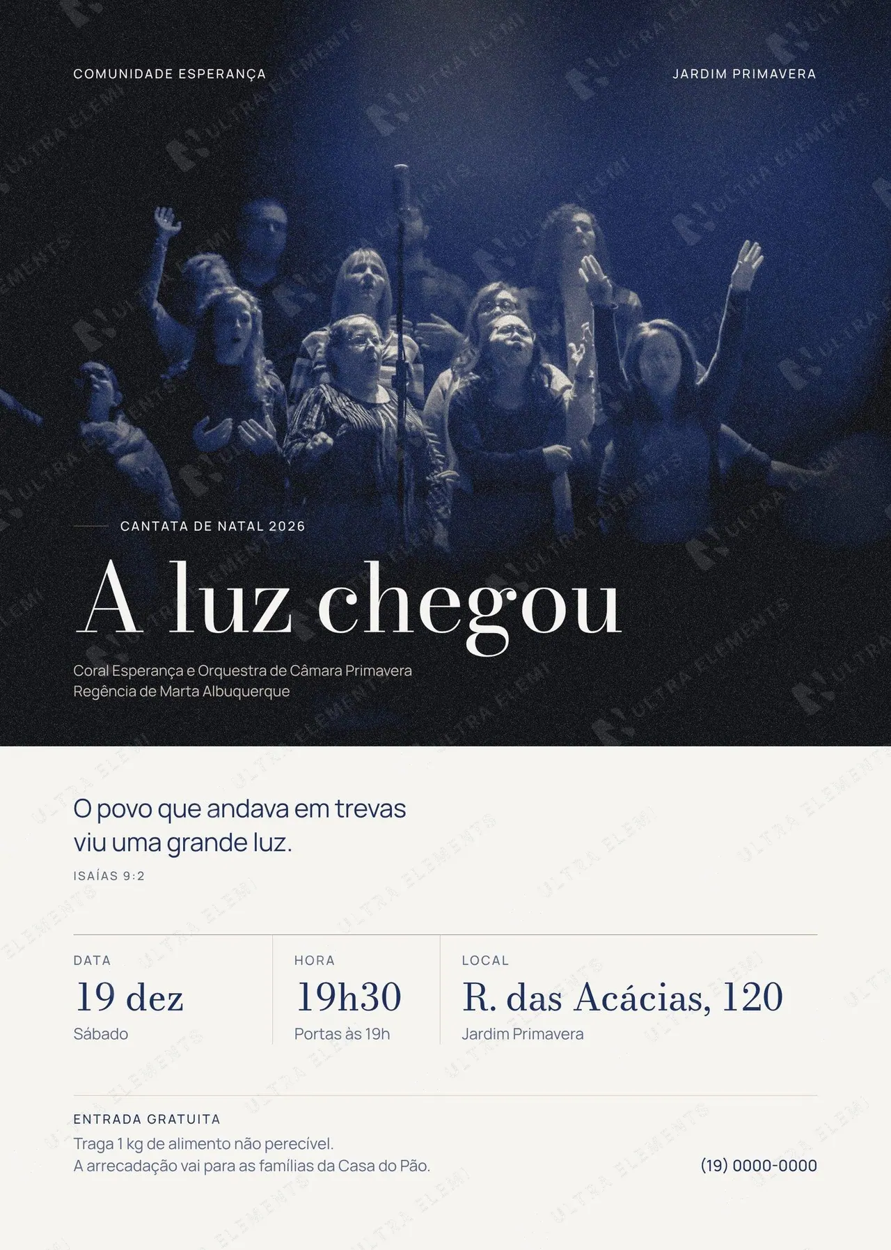Flyer A5 Cantata de Natal para gráfica: coral e "A luz chegou" (300 dpi) — imagem 1 de 2