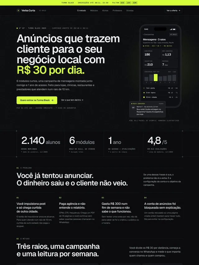 LP Black Friday para curso online: Turma Black com contador, stack e 12x