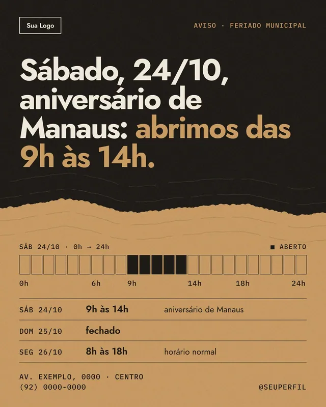 Post Aniversário de Manaus: horário de funcionamento no feriado de 24/10 com régua de 24 horas