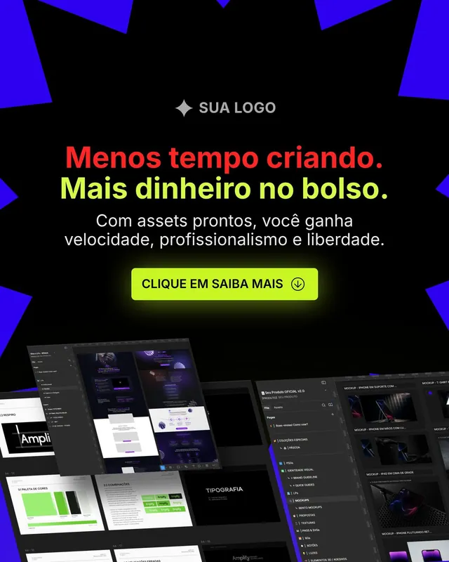 Anúncio de remarketing para infoproduto “Menos tempo criando” com explosão azul e prints (feed + story)