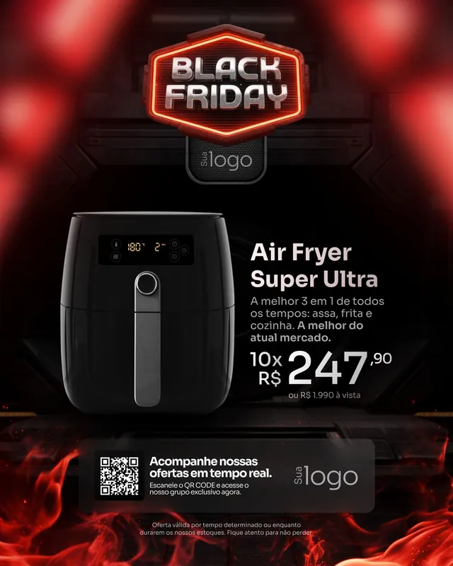 Post Esquenta Black Friday: oferta de air fryer com QR Code (feed)