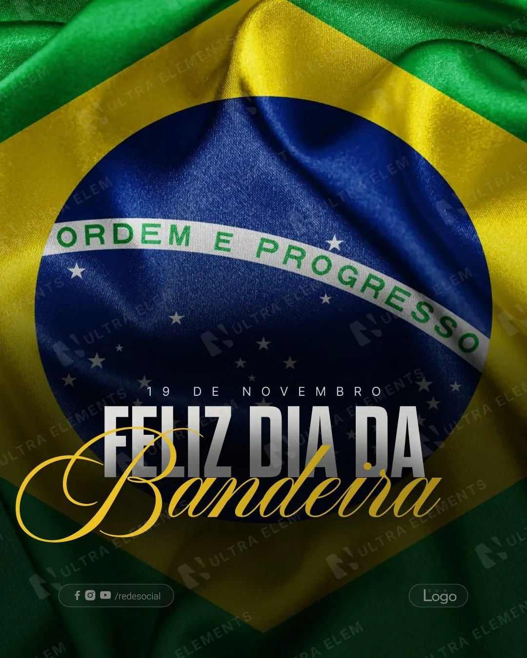 Post Dia da Bandeira: close em "Ordem e Progresso" com lettering (feed)