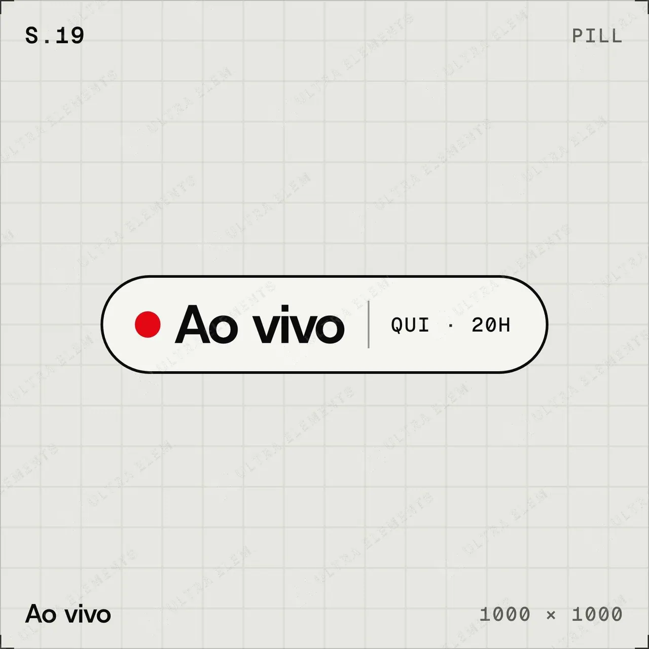 Selo plano Ao vivo: pílula com ponto vermelho e horário — imagem 1 de 4