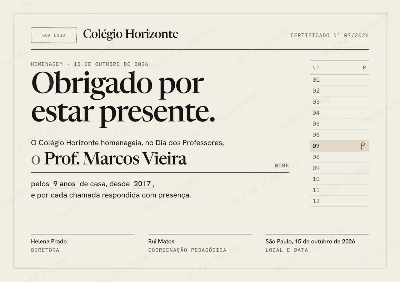 Certificado A4 paisagem de homenagem do Dia dos Professores com coluna de chamada para imprimir — imagem 1 de 2