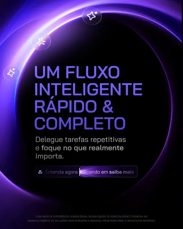 Post SaaS de IA neon: "Um fluxo inteligente, rápido & completo" em portal de luz (feed)