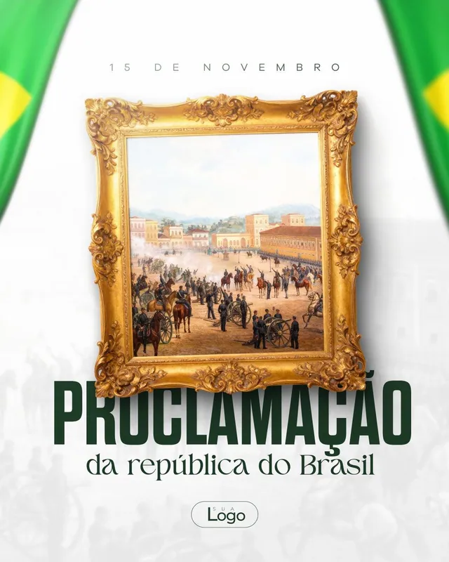 Post e story Proclamação da República: pintura histórica em moldura dourada