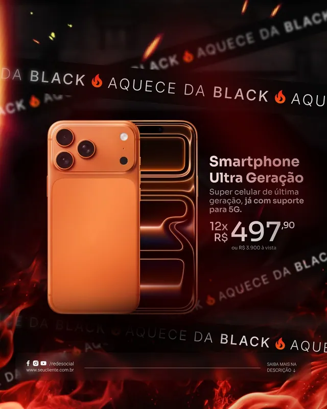 Post Esquenta Black Friday: oferta de smartphone laranja com faixas (feed)