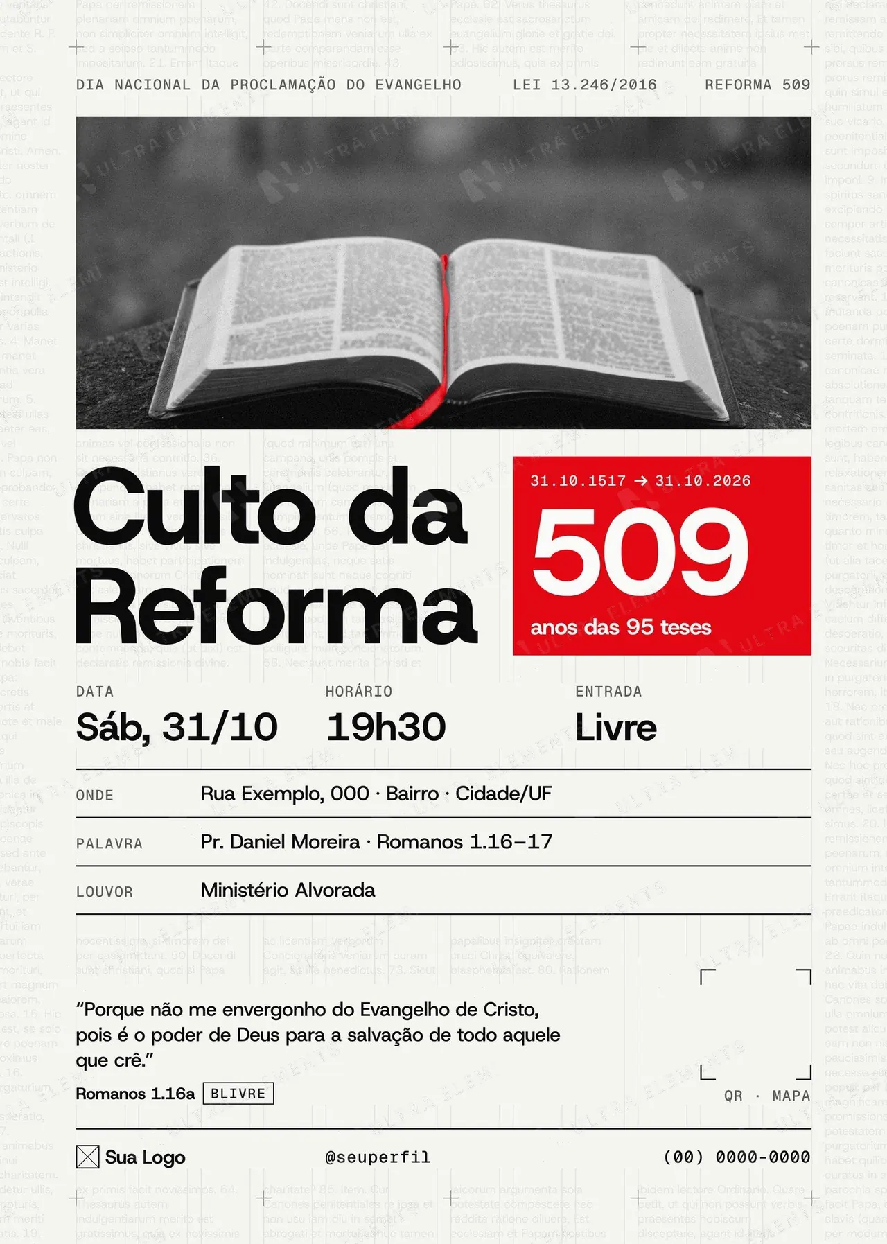 Flyer A5 Culto da Reforma 509 anos para gráfica: PDF/X-1a em CMYK com sangria — imagem 1 de 2