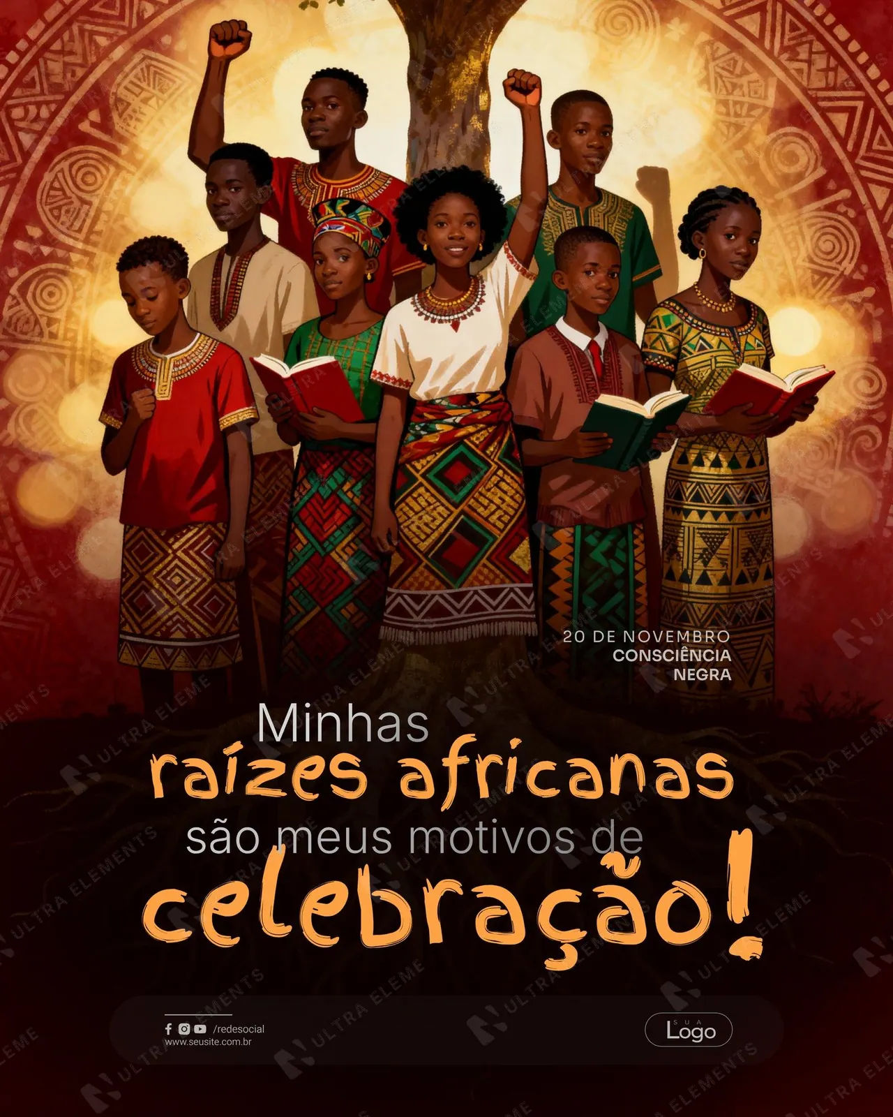 Post Consciência Negra: “Minhas raízes africanas” com ilustração de crianças (feed)