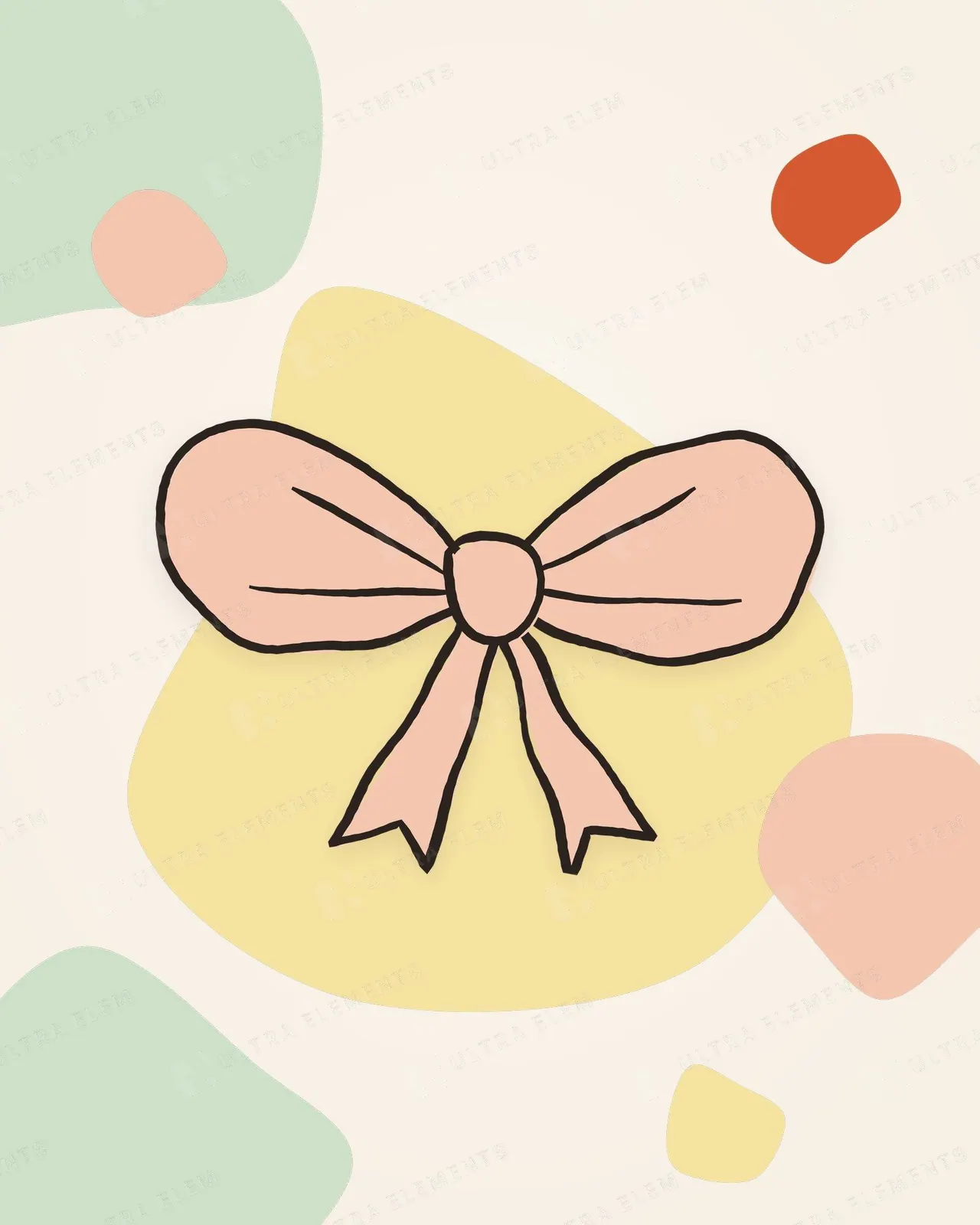 Laço de presente desenhado à mão e 11 formas orgânicas em tons pastel (PNG + SVG) — imagem 1 de 3