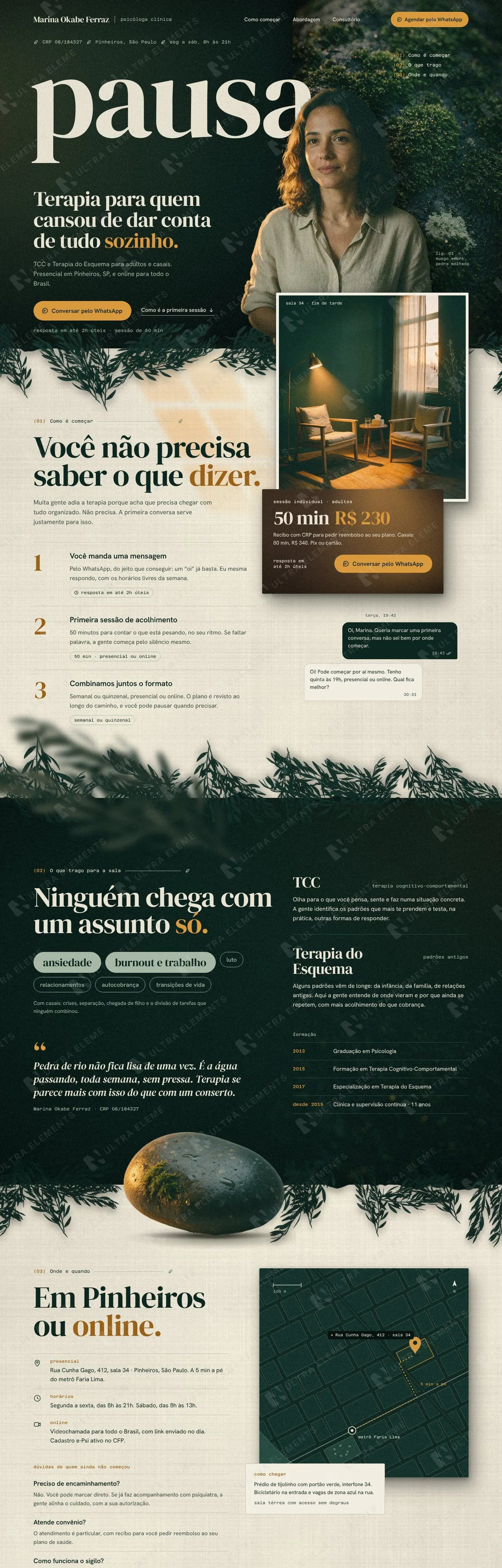 Landing page para psicóloga clínica com abordagem, temas atendidos e agendamento por WhatsApp (desktop e mobile) — imagem 1 de 6