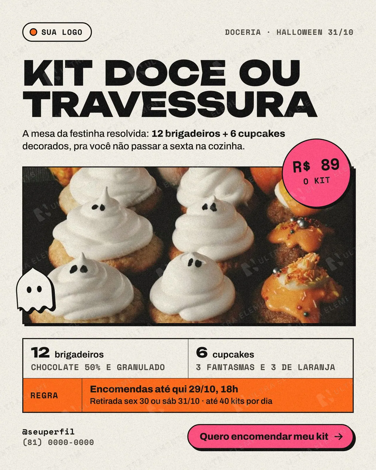 Post Halloween para doceria: Kit Doce ou Travessura com preço, itens e prazo de encomenda (feed) — imagem 1 de 2