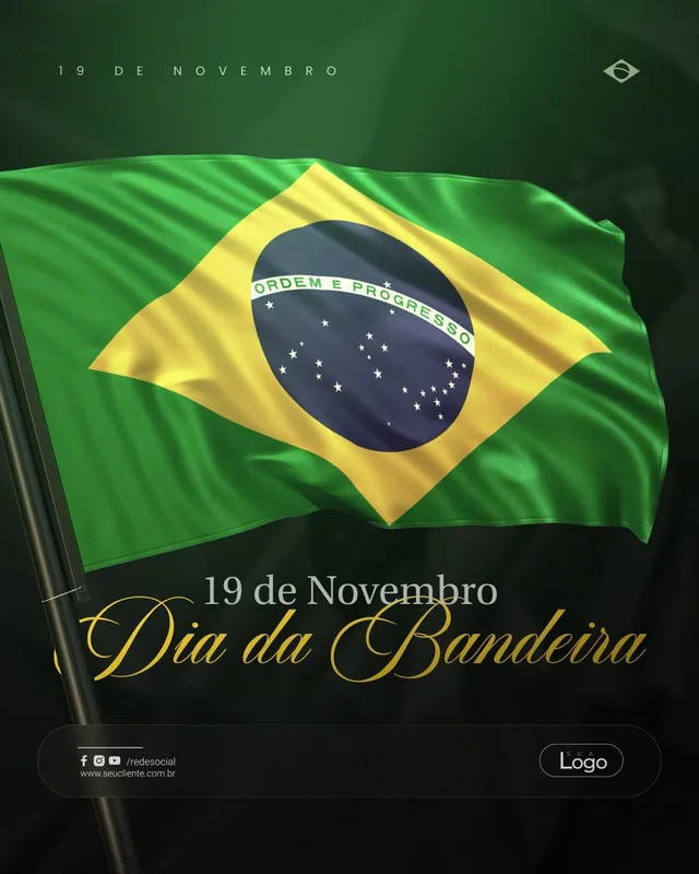Post Dia da Bandeira: lettering cursivo dourado em fundo escuro (feed)