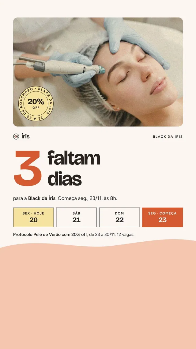 Story contagem para a Black da clínica de estética: faltam 3 dias