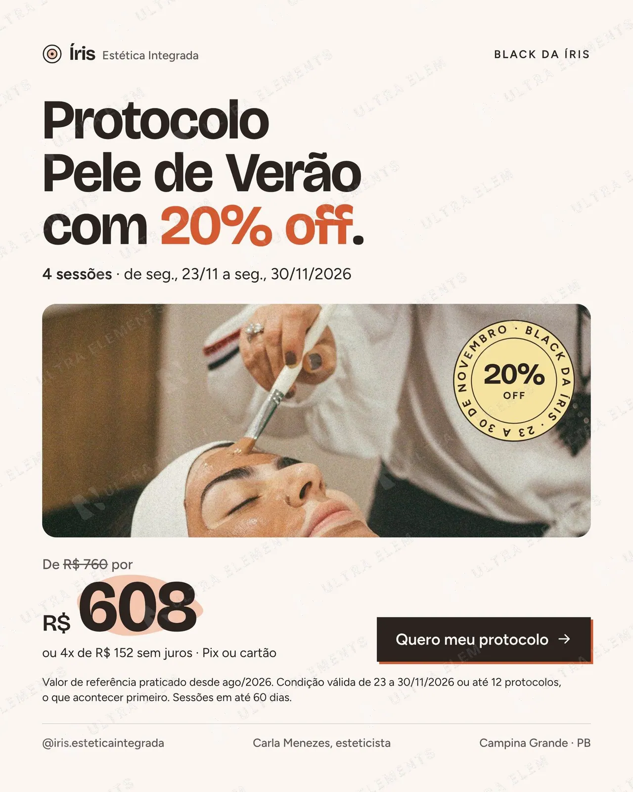 Post Black Friday para estética: protocolo com 20% off e selo (feed) — imagem 1 de 2