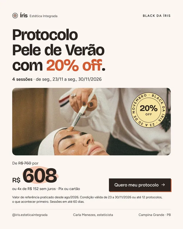 Post Black Friday para estética: protocolo com 20% off e selo (feed)