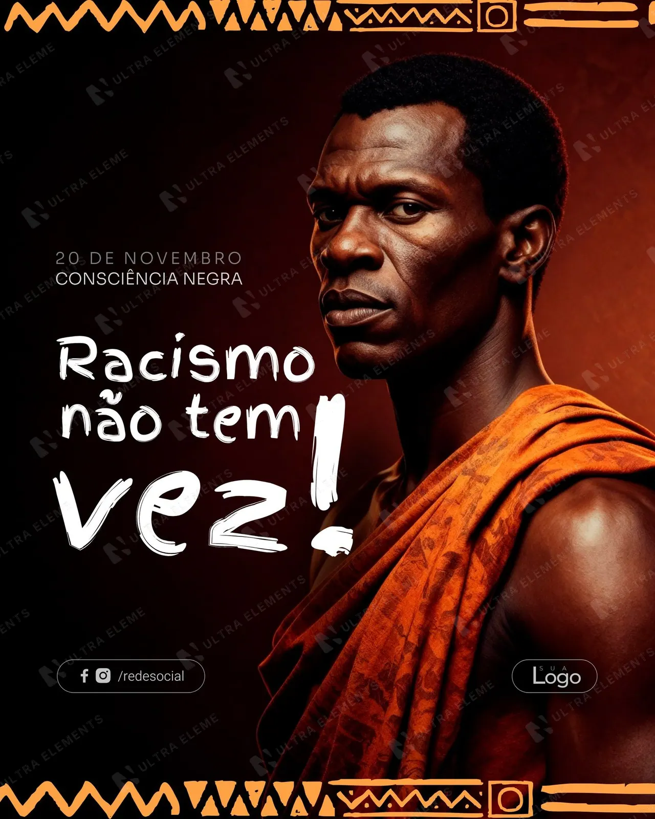 Post Consciência Negra: “Racismo não tem vez!” com retrato em tons terracota (feed)