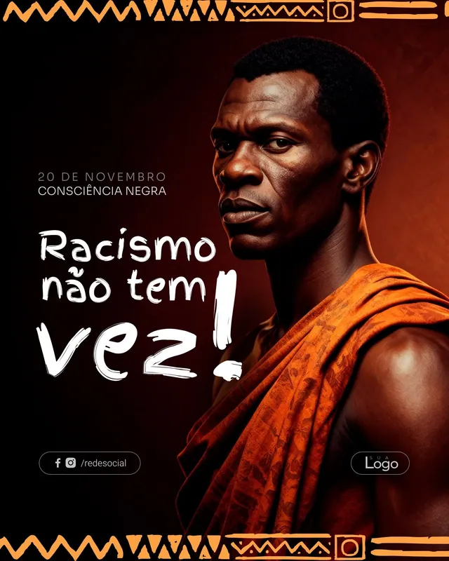 Post Consciência Negra: “Racismo não tem vez!” com retrato em tons terracota (feed)