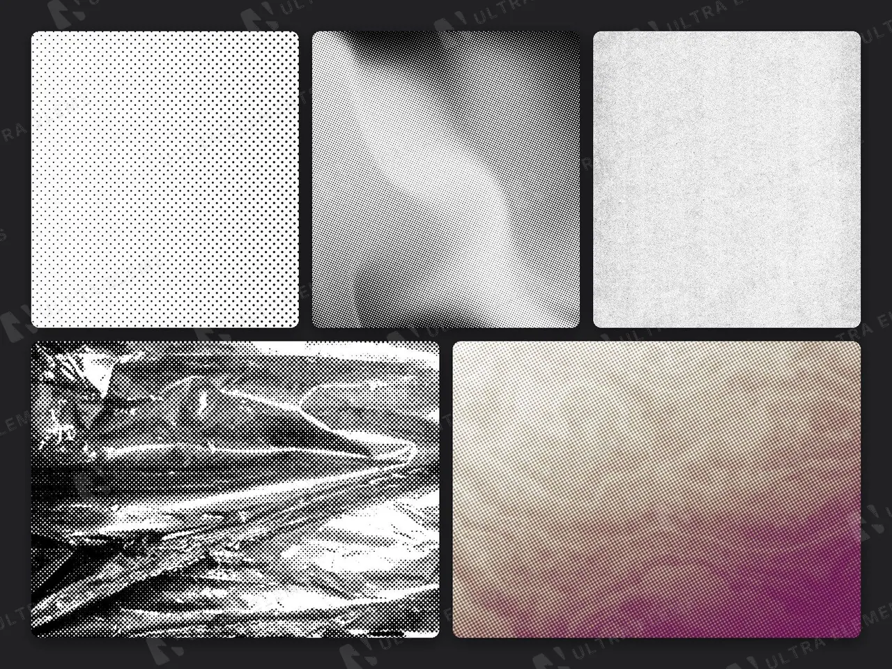 Texturas halftone e retícula: 5 fundos em alta resolução (pontos, grão e fotocópia) — imagem 1 de 6