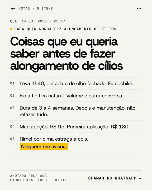 Anúncio nativo lo-fi para Meta Ads em tela de notas “Coisas que eu queria saber antes” (feed + story)