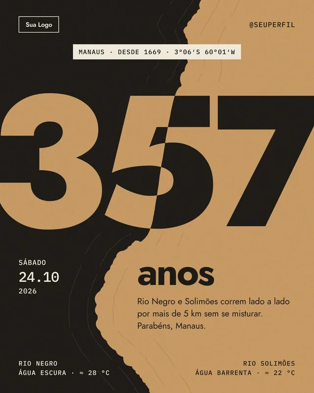 Post Aniversário de Manaus 357 anos: '357' partido pela linha do Encontro das Águas