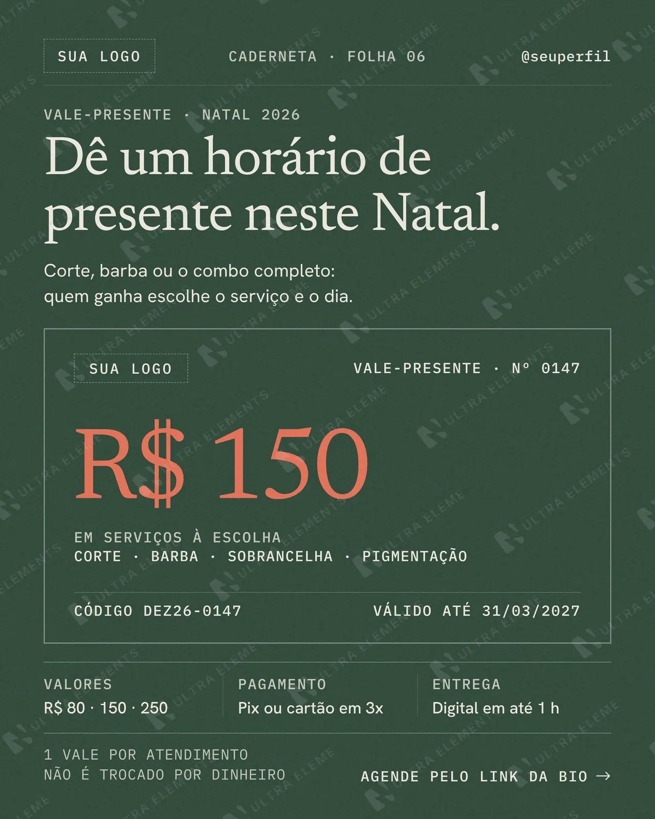 Post e story Vale-presente de Natal para barbearia e salão: dê um horário de presente — imagem 1 de 4