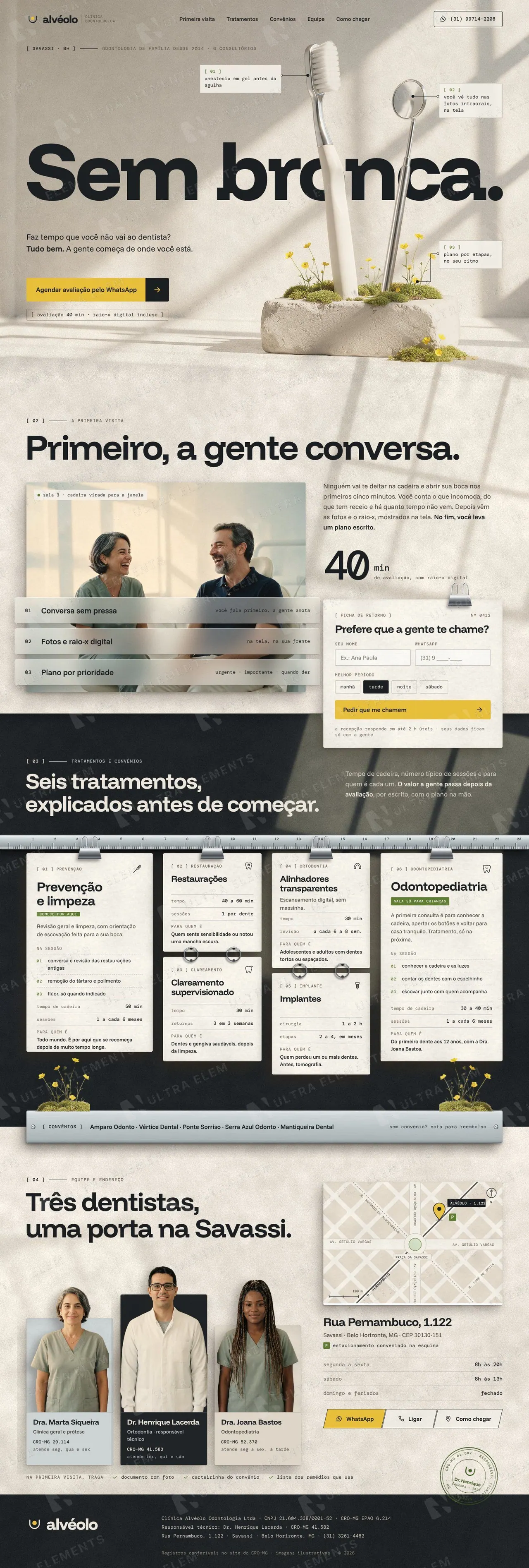 Landing page para clínica odontológica com primeira consulta, tratamentos, convênios e WhatsApp (desktop e mobile) — imagem 1 de 7