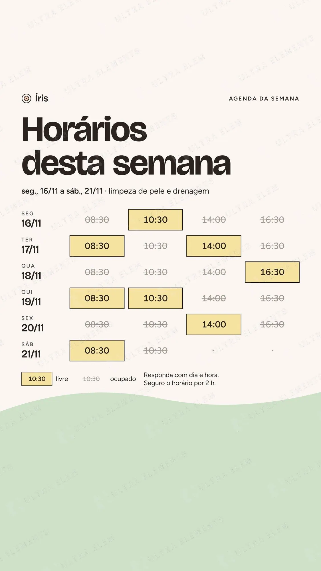 Story de agenda para estética: horários livres da semana — imagem 1 de 2