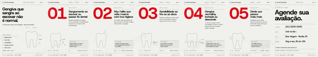 Carrossel de odontologia: 5 sinais na gengiva em estilo suíço (7 slides) — imagem 1 de 11