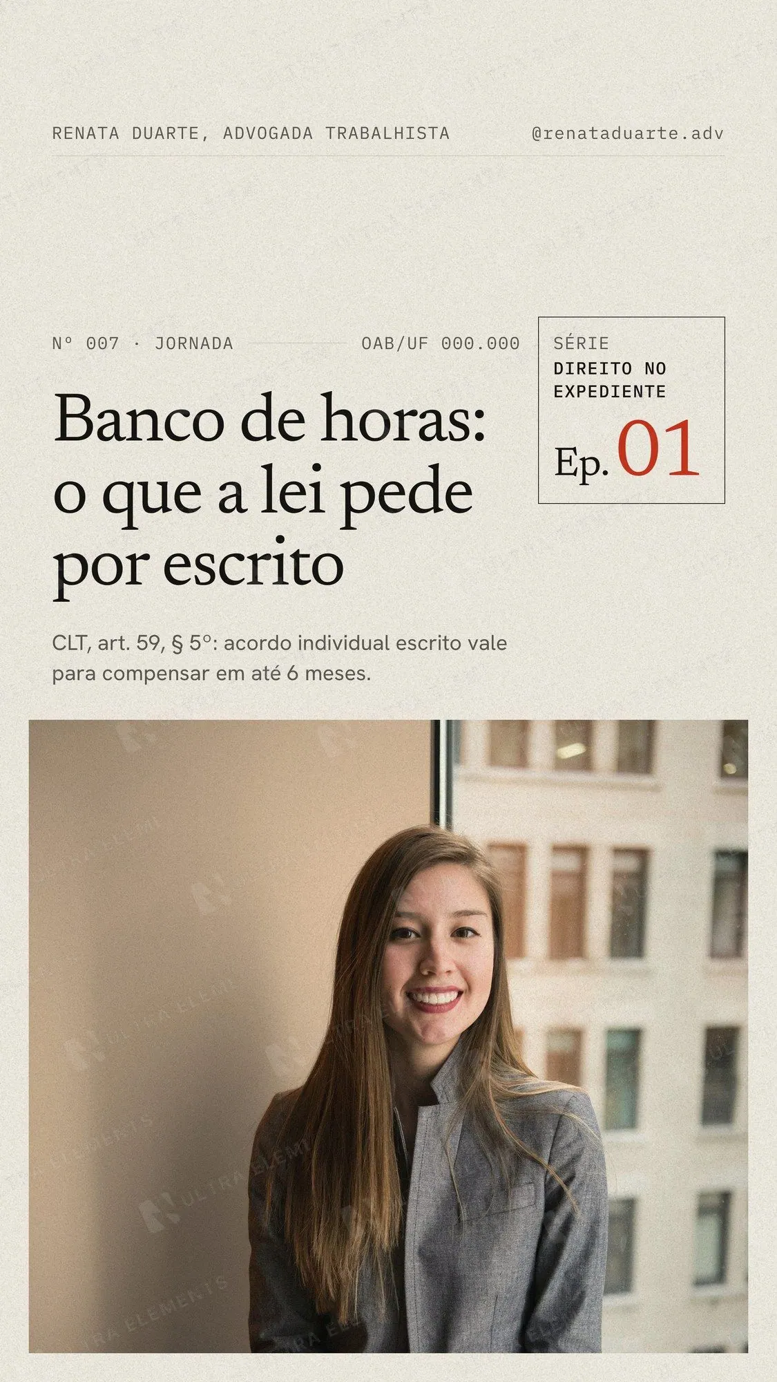 Capa de Reels para advogada trabalhista estilo revista: série Ep. 01 com selo fixo — imagem 1 de 4
