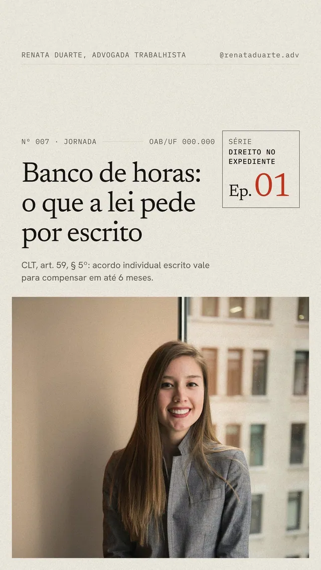 Capa de Reels para advogada trabalhista estilo revista: série Ep. 01 com selo fixo