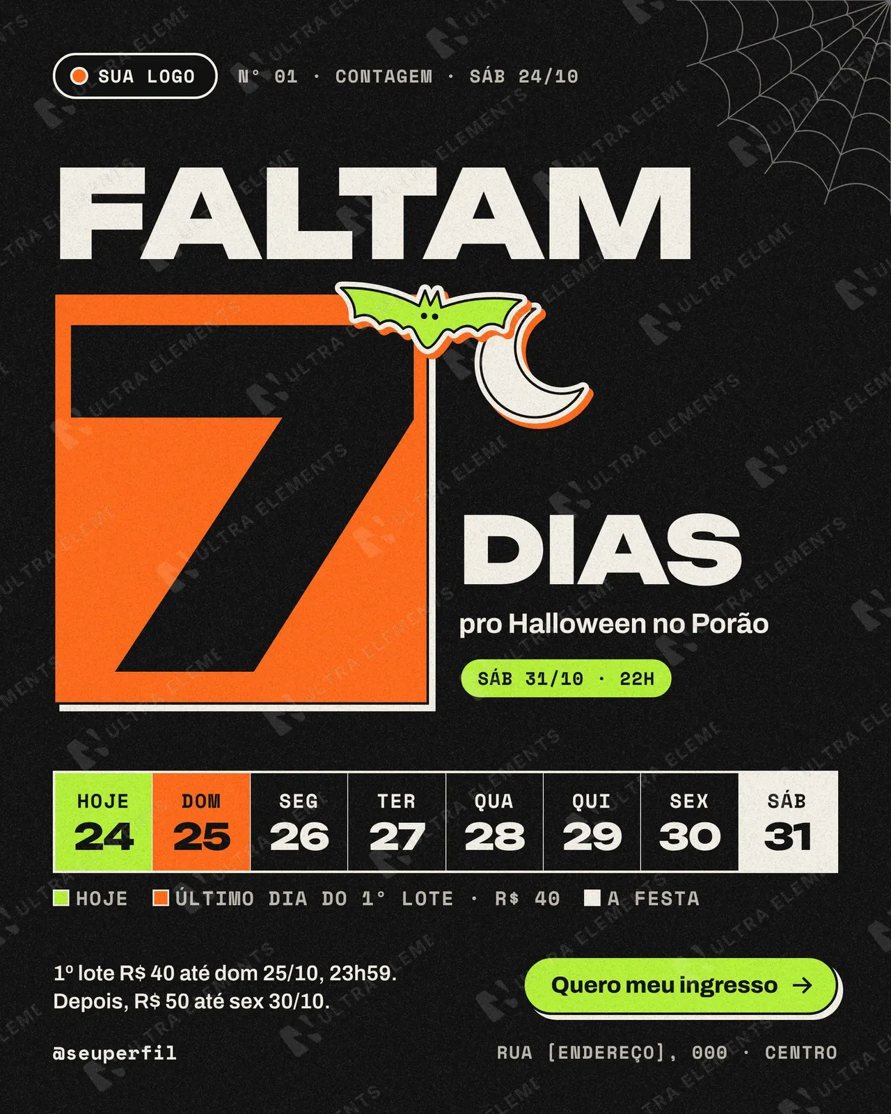 Post Halloween contagem regressiva: faltam 7 dias para a festa, com a semana e a virada de lote (feed) — imagem 1 de 2