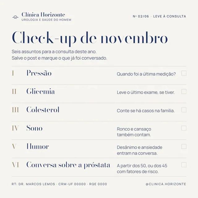 Post Novembro Azul: checklist do check-up de novembro em 6 itens (1:1)
